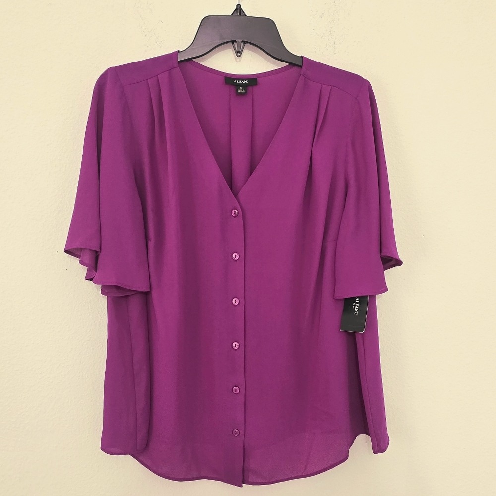 Alfani Fushia V-Neck Top Blouse